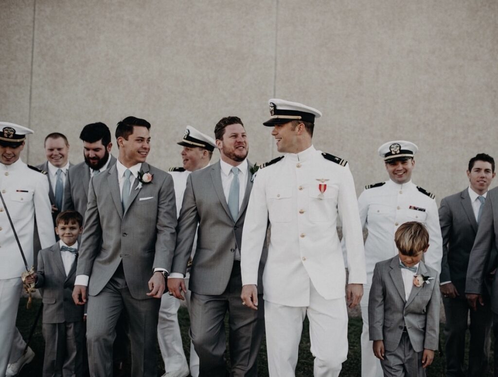 Navy military wedding groomsmen