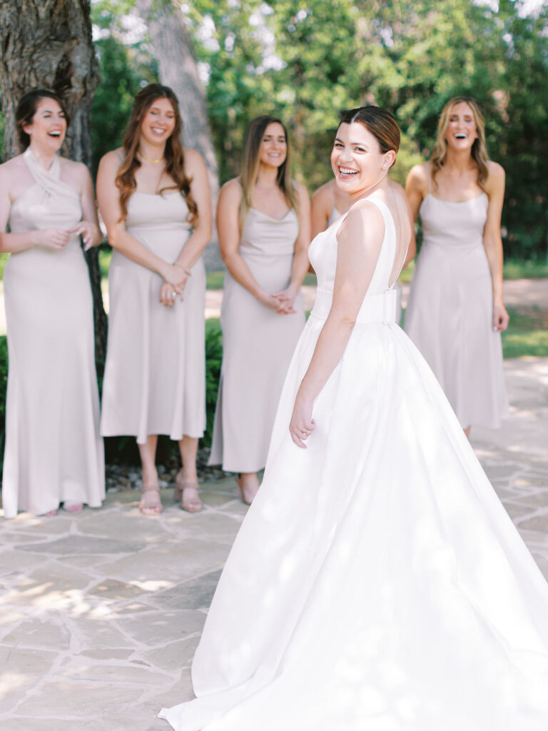 Bride first look reveal with her bridesmaids