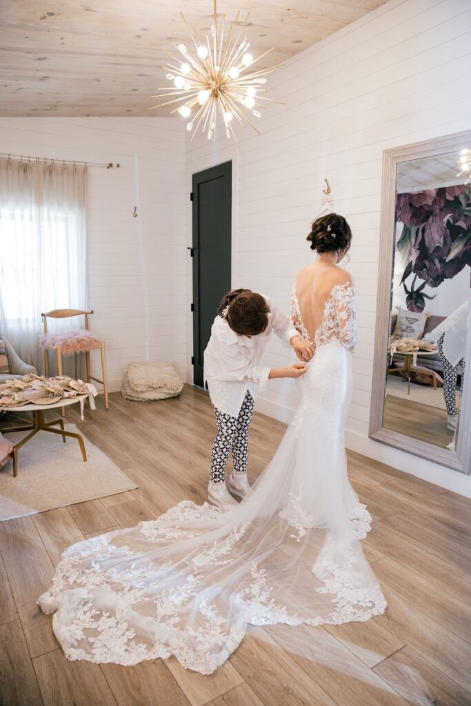 Bride getting ready in bridal suite