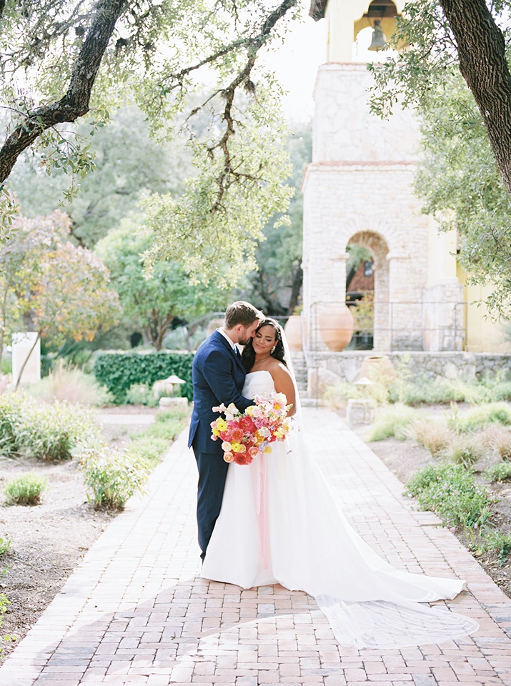 colorful spring wedding at camp lucy bride and groom