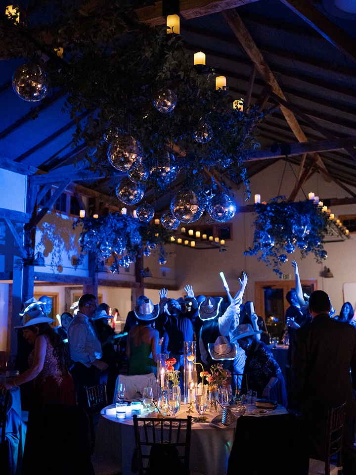 wedding party reception with disco balls