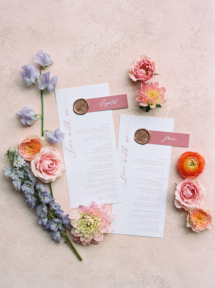 colorful spring wedding menu