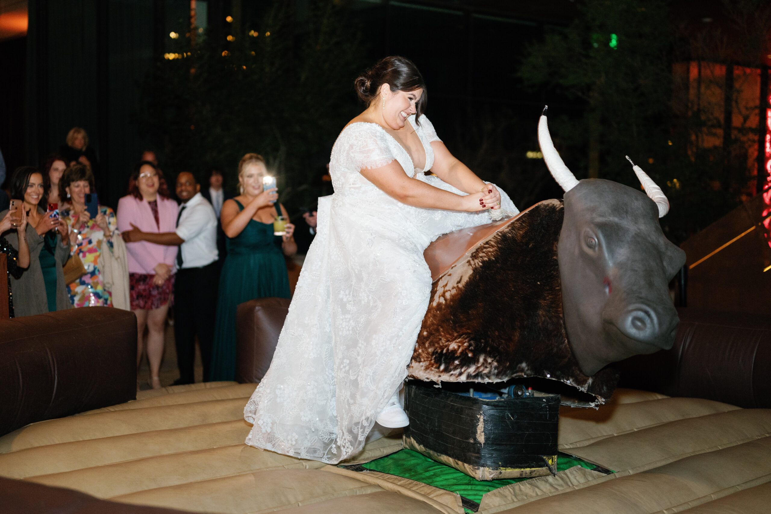 mechanical bull riding at austin texas wedding