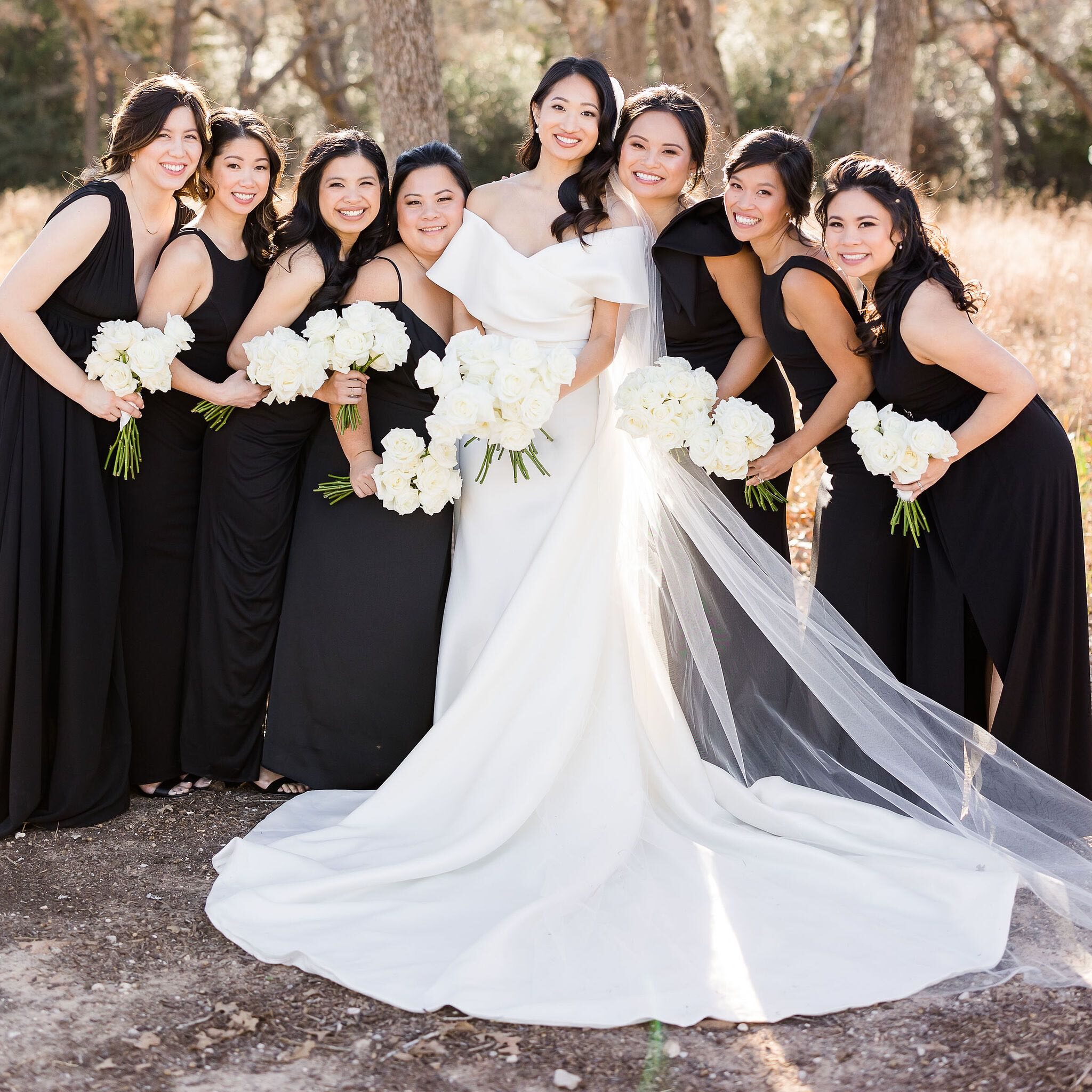 bridesmaid in black gowns