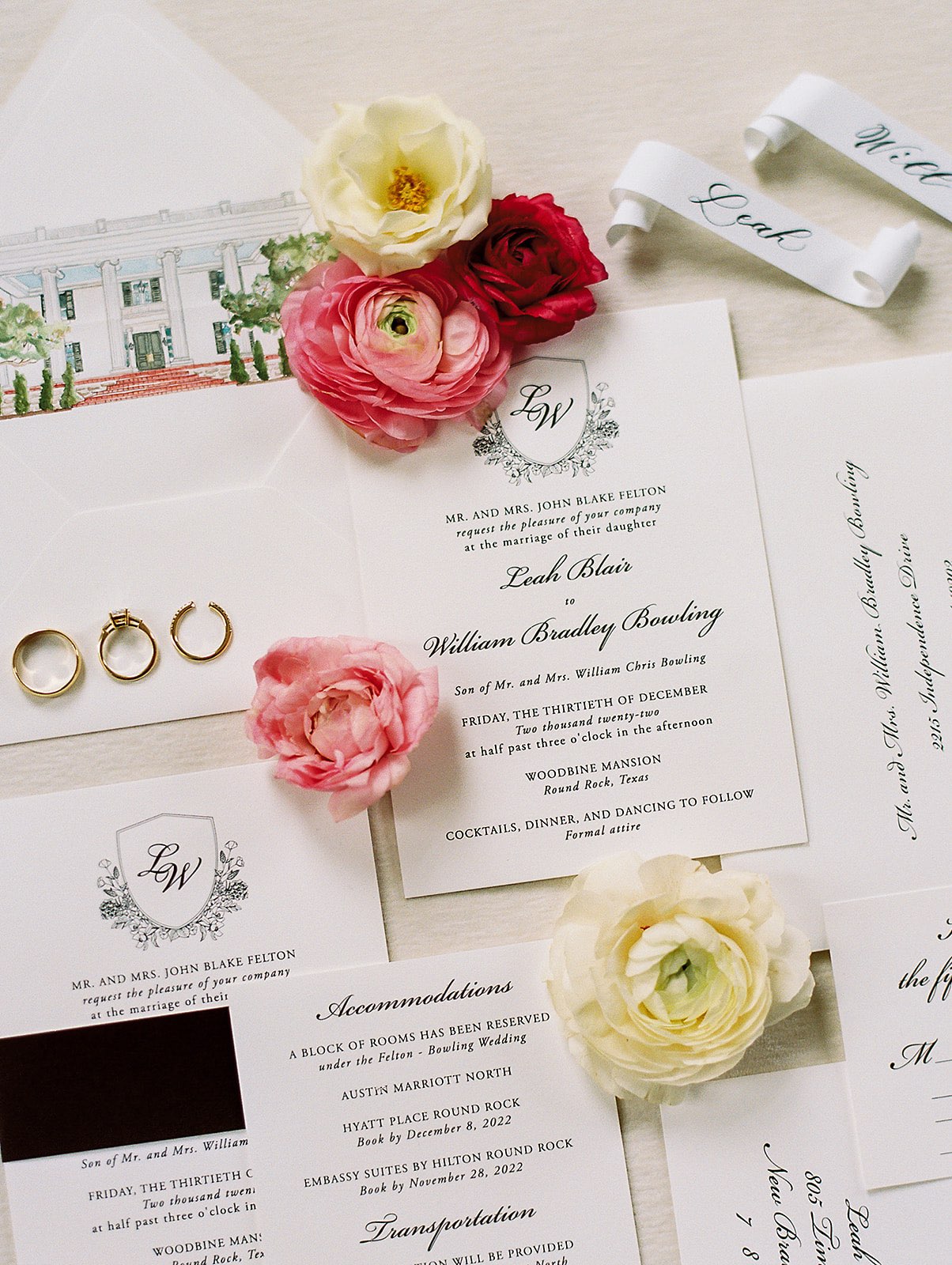 Elegant wedding invitation for woodbine mansion