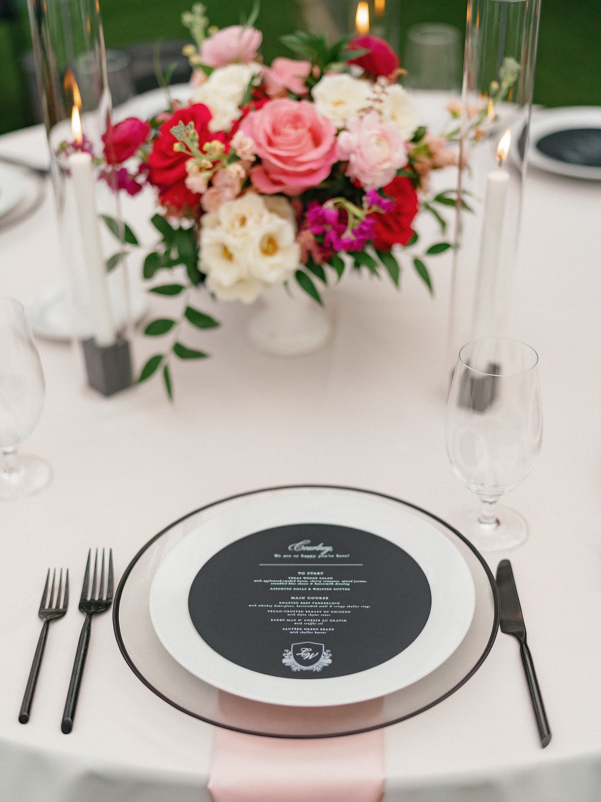 Modern round black wedding menu