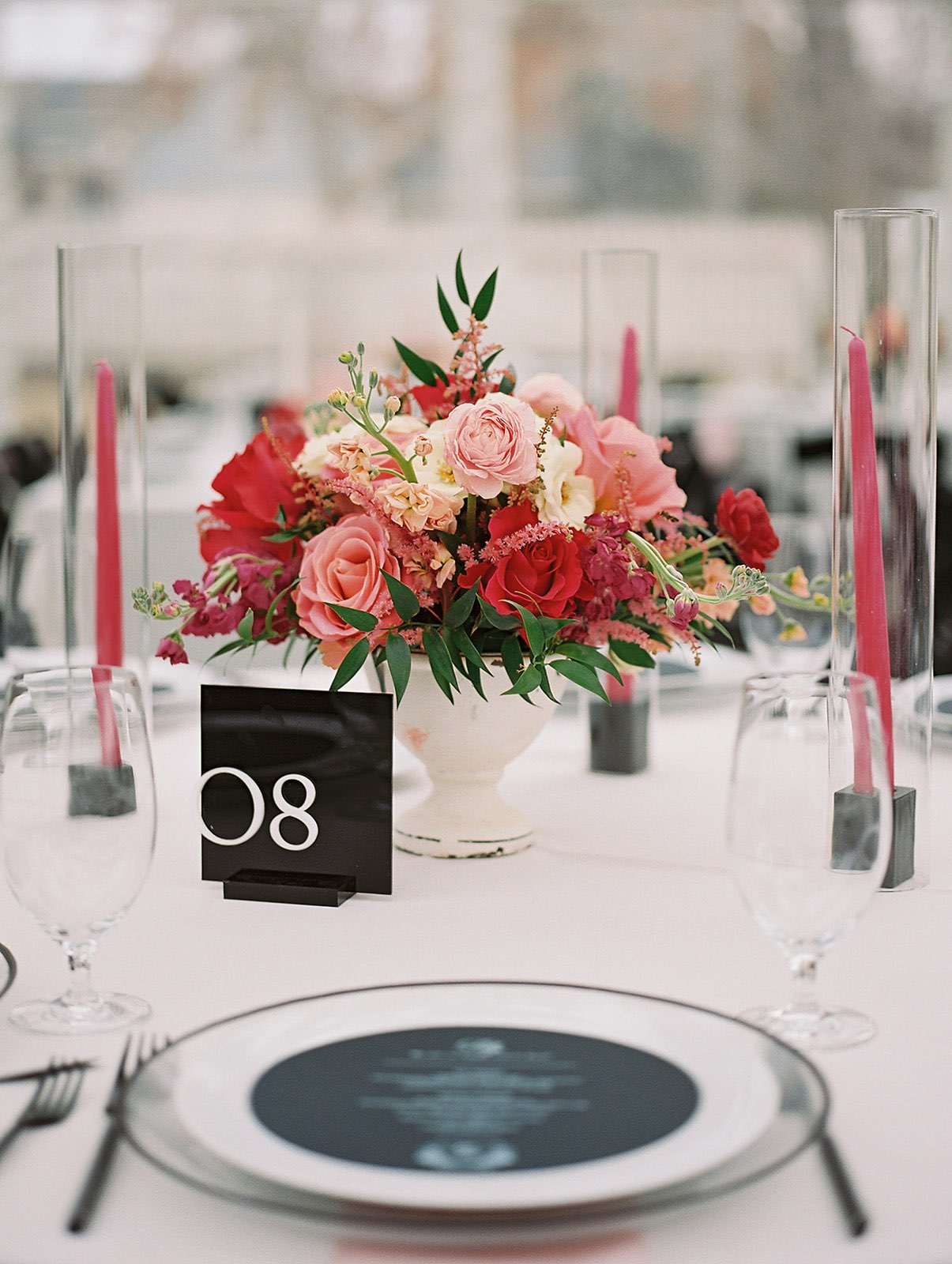 Pink compote centerpiece