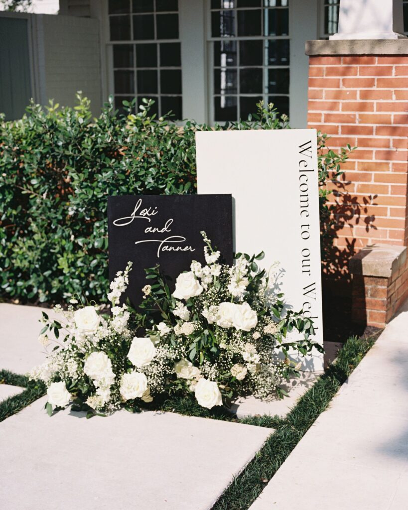 Black and white wedding welcome sign