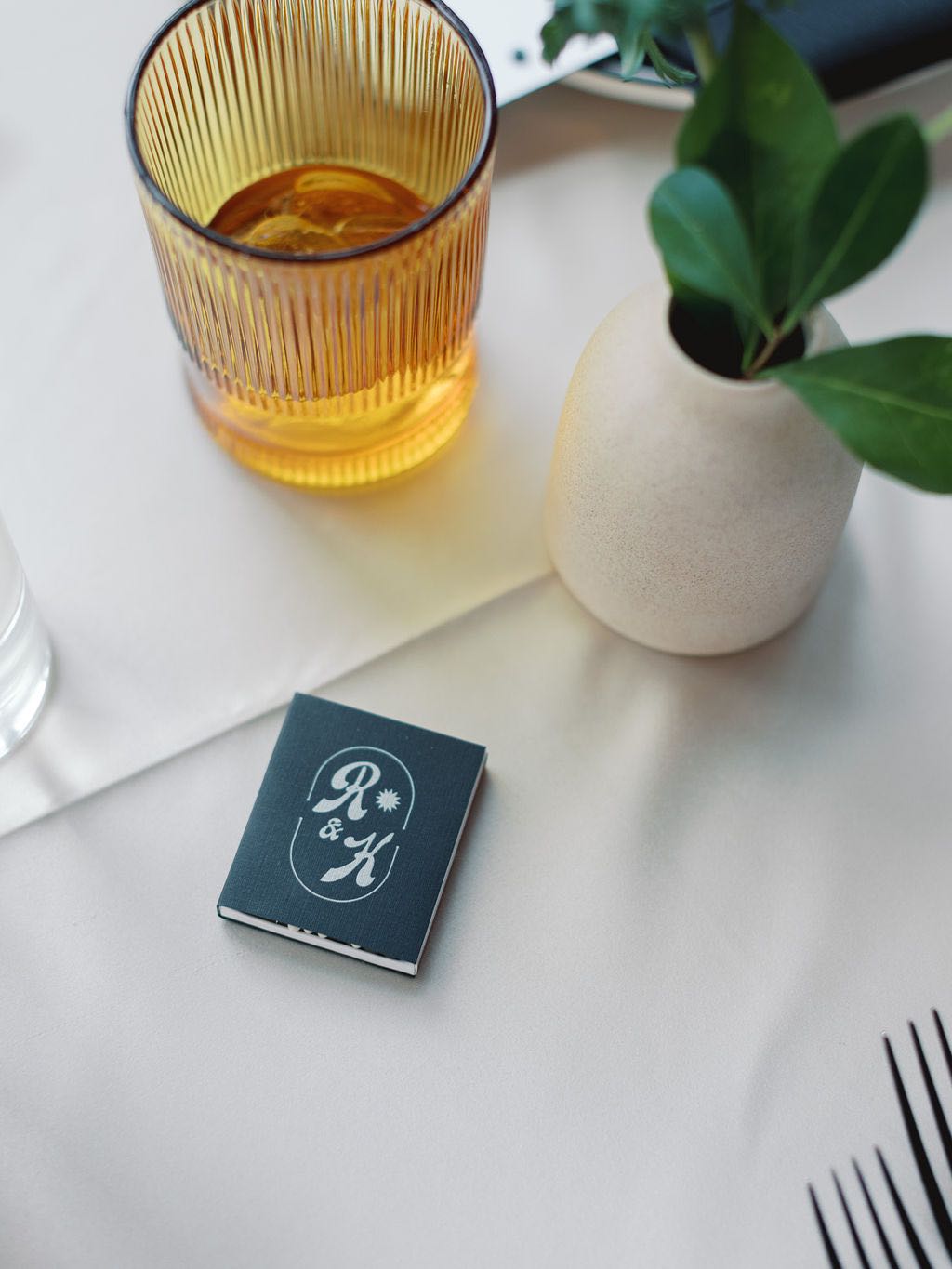 Custom wedding matchbook with initials R and K