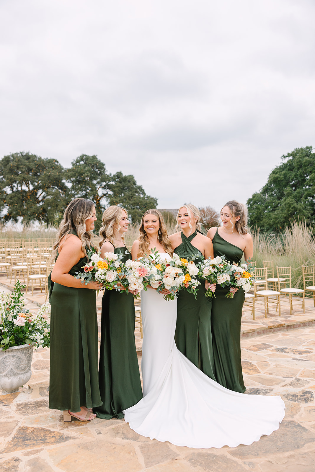 Mismatched olive green bridesmaid dresses