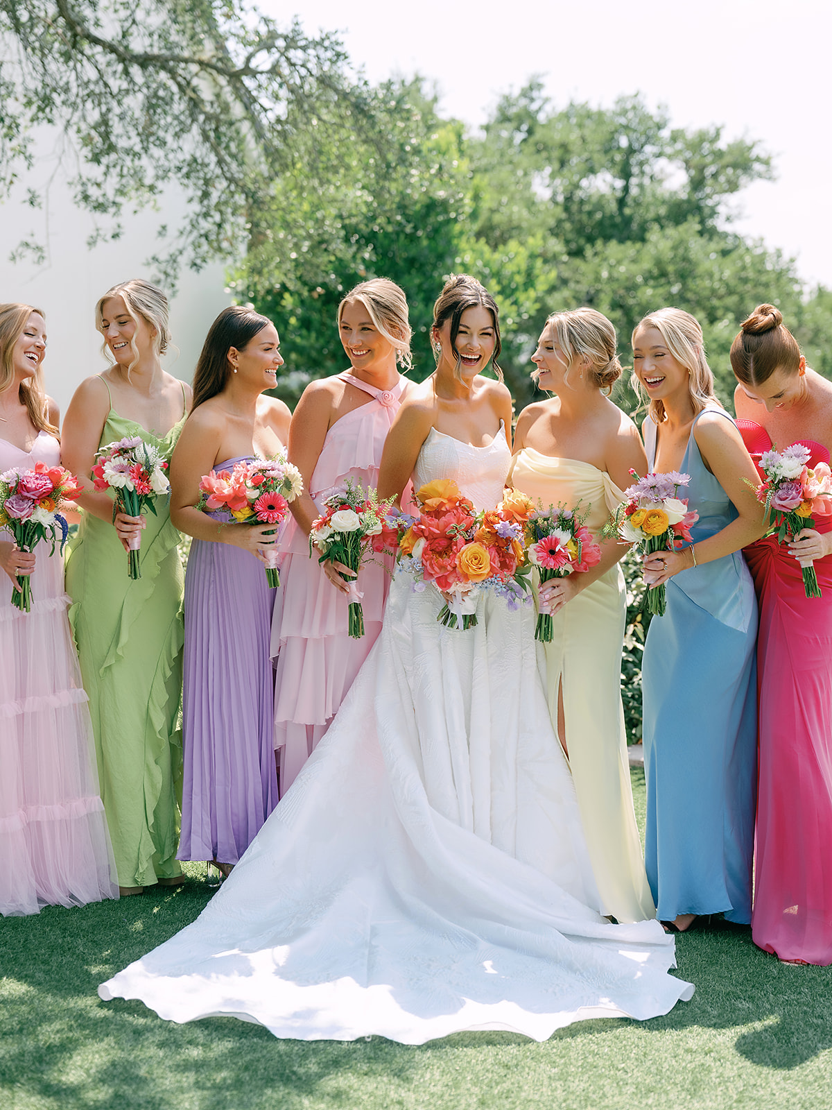 Bright mismatched colorful bridesmaid dresses