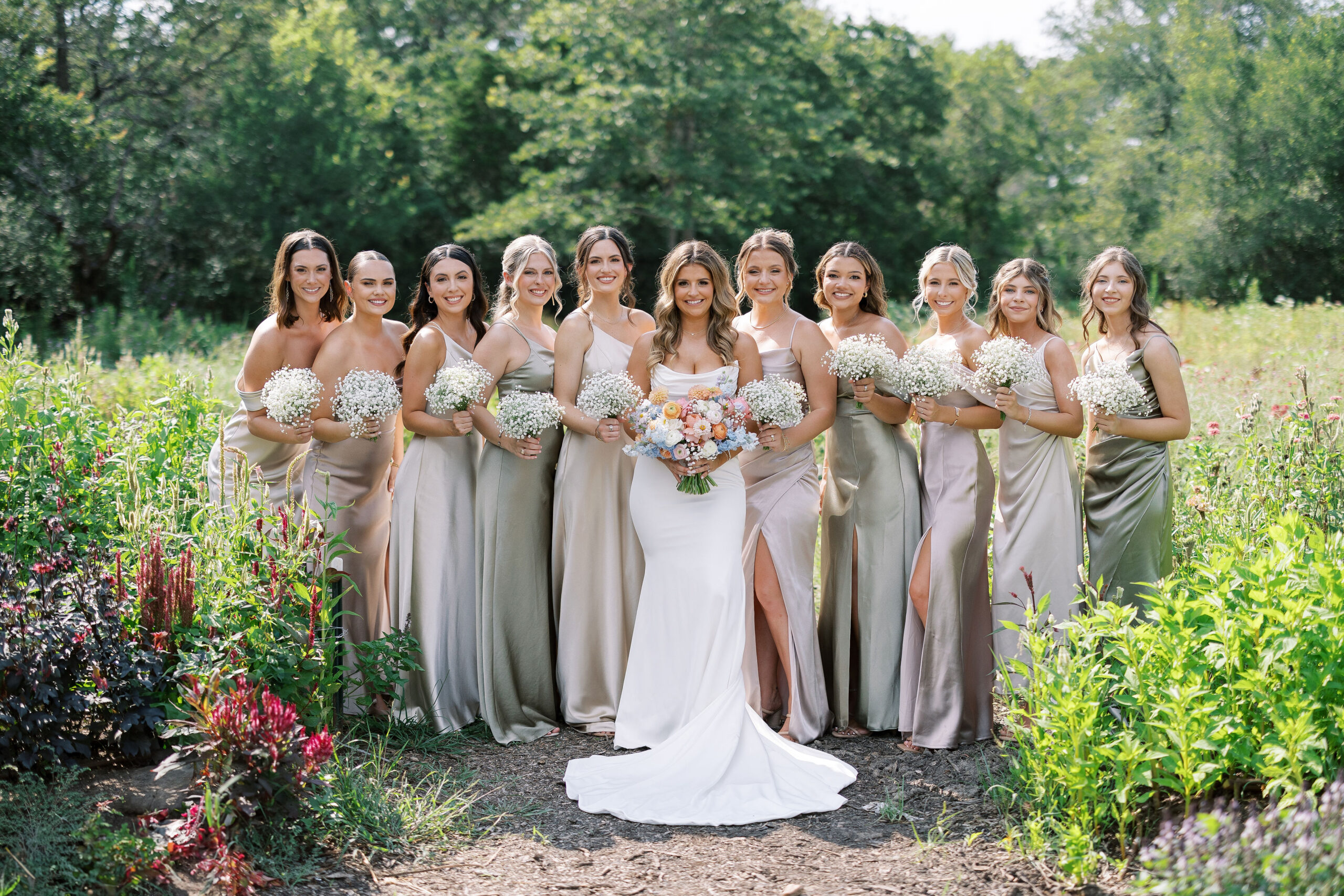 Mismatched pastel satin bridesmaid dresses