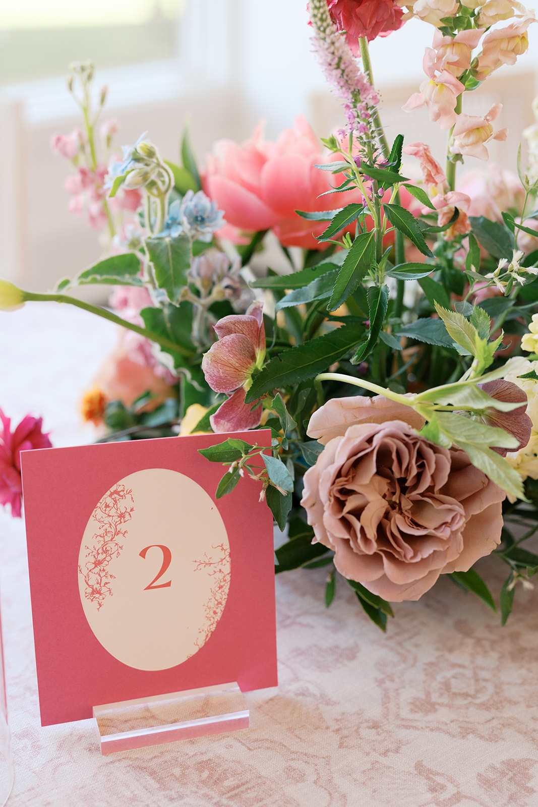 Pink garden wedding table numbers 