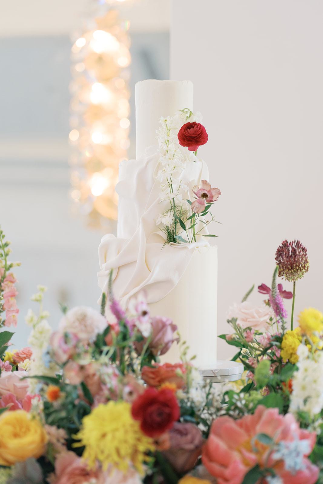 Modern white, sculptural wedding cake