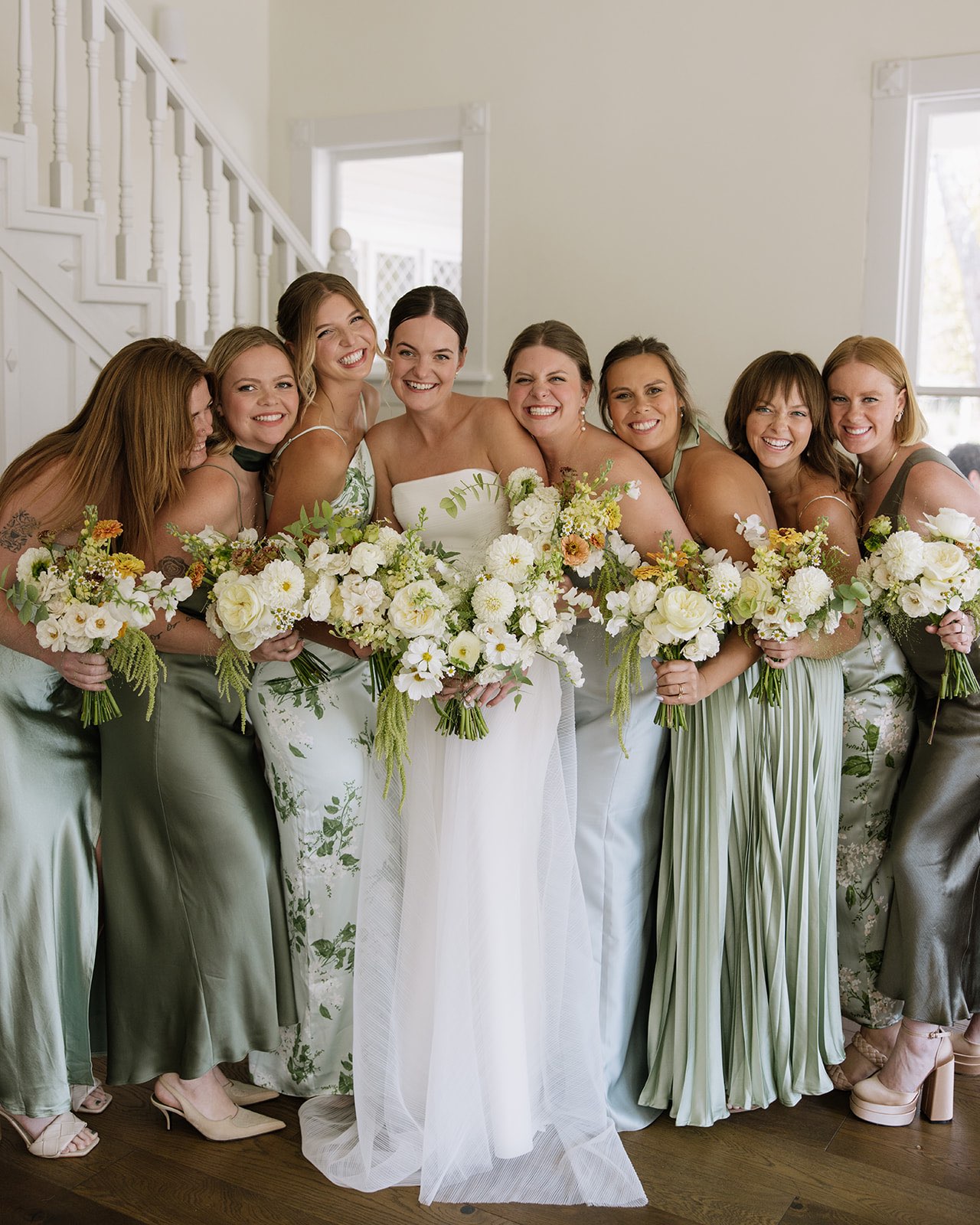 mismatched green bridesmaid dresses