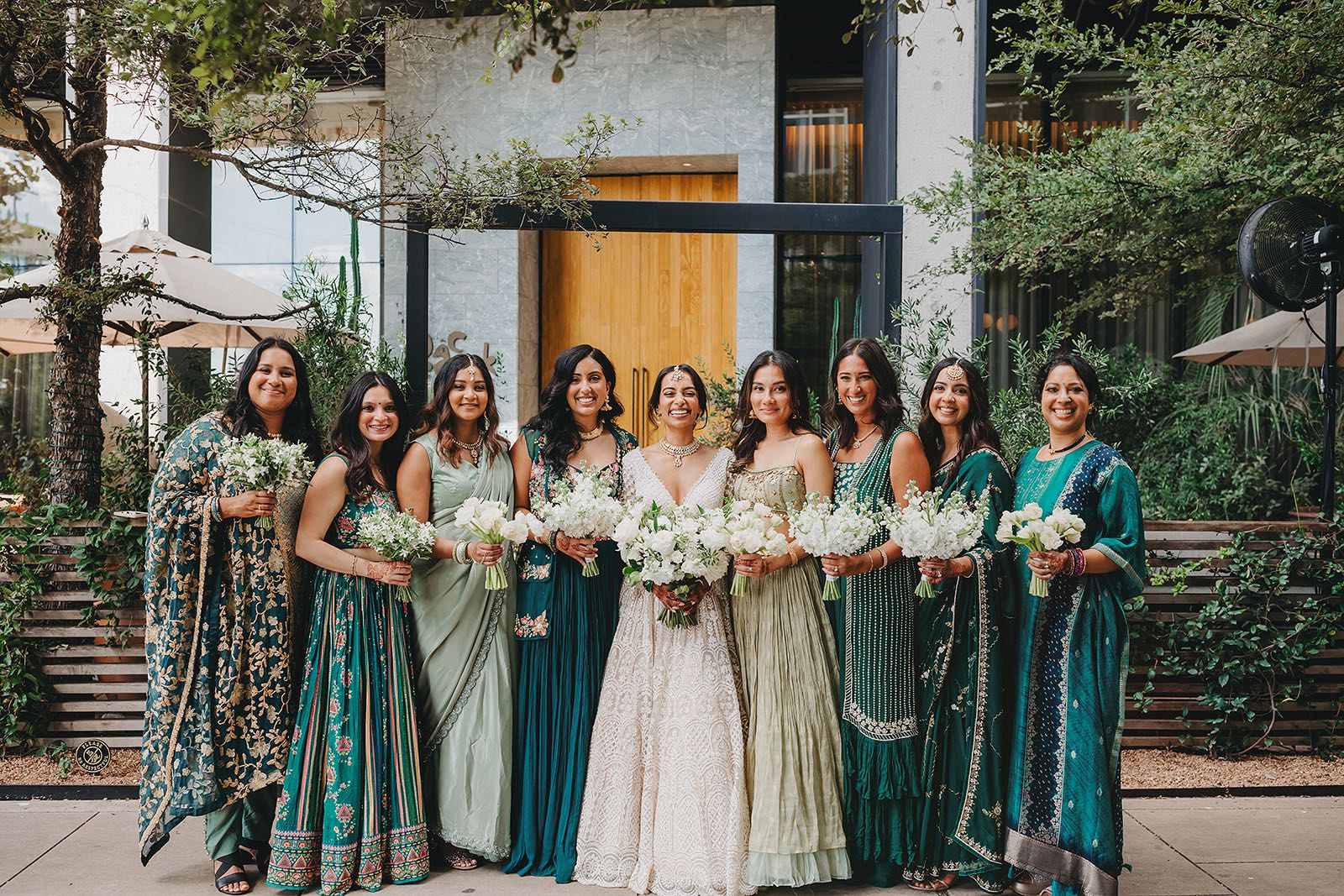green mismatched indian bridesmaid dresses
